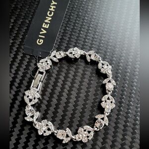 Givenchy Silver Crystal Clover Leaf Cluster Bracelet